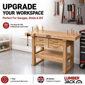 Lumberjack Heavy Duty Solid Wooden Woodworking Work Bench 4 Drawers & Vice