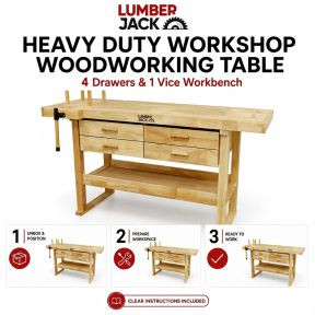 Lumberjack Heavy Duty Solid Wooden Woodworking Work Bench 4 Drawers & Vice