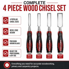 Lumberjack 4 Piece Chisel Set Bevel Edge With Strike Through Cap