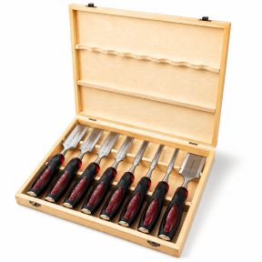 Lumberjack 8 Piece Bevel Edge Chisel Set with Strike Proof Caps Supplied in Wooden Case