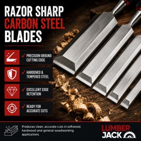 Lumberjack 8 Piece Bevel Edge Chisel Set with Strike Proof Caps Supplied in Wooden Case