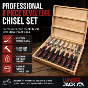 Lumberjack 8 Piece Bevel Edge Chisel Set with Strike Proof Caps Supplied in Wooden Case