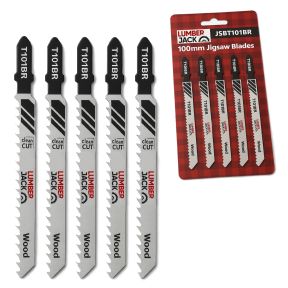 Lumberjack T-Shank Jigsaw Blades 5 Pack 100mm Clean Reverse Cuts for Wood & Laminates