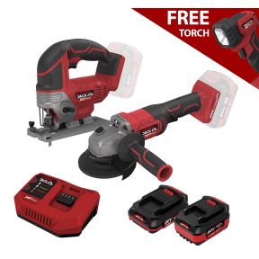 Lumberjack Cordless 20V XPSERIES 3 Piece Angle Grinder Jigsaw Torch with 2 Batteries & Charger