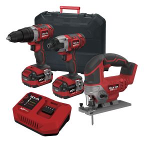 Lumberjack Cordless 20V Twin Kit Combi Drill Impact Driver Drill & Jigsaw with 4A Batteries & Fast Charger