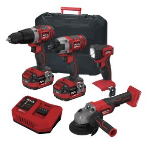 Lumberjack Cordless 20V Combi Drill Impact Driver Drill LED Torch & Angle Grinder with 4A Batteries & Fast Charger