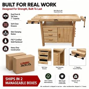 Lumberjack Woodworking Bench with 3 Drawers On-board Cabinet and 2 Vices