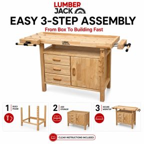 Lumberjack Woodworking Bench with 3 Drawers On-board Cabinet and 2 Vices